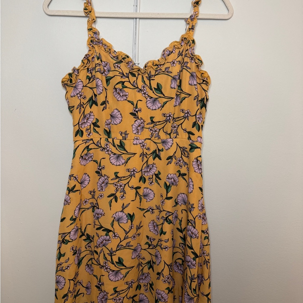 Lulu’s Floral Yellow Skater Dress Small